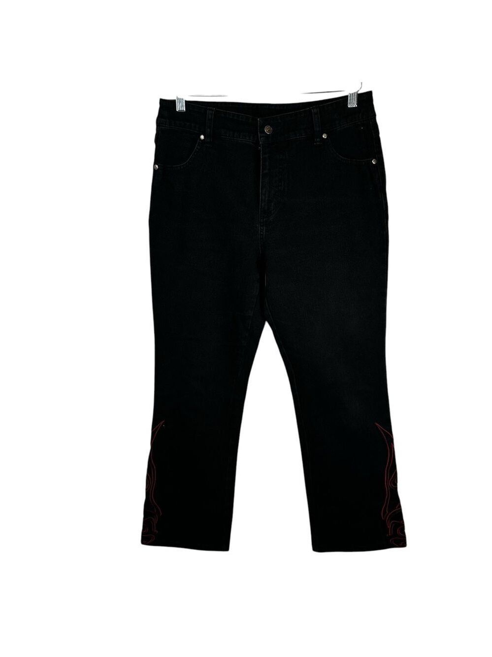 Harley Davidson Flame Embroidered Zip Cotton Flared Jeans Women’s 10 Long